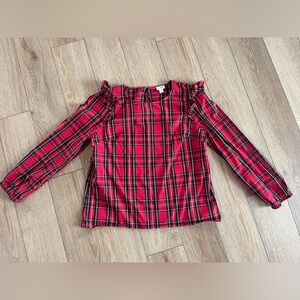 J. Crew Red Plaid Ruffle Women's Long Sleeve Top Size M